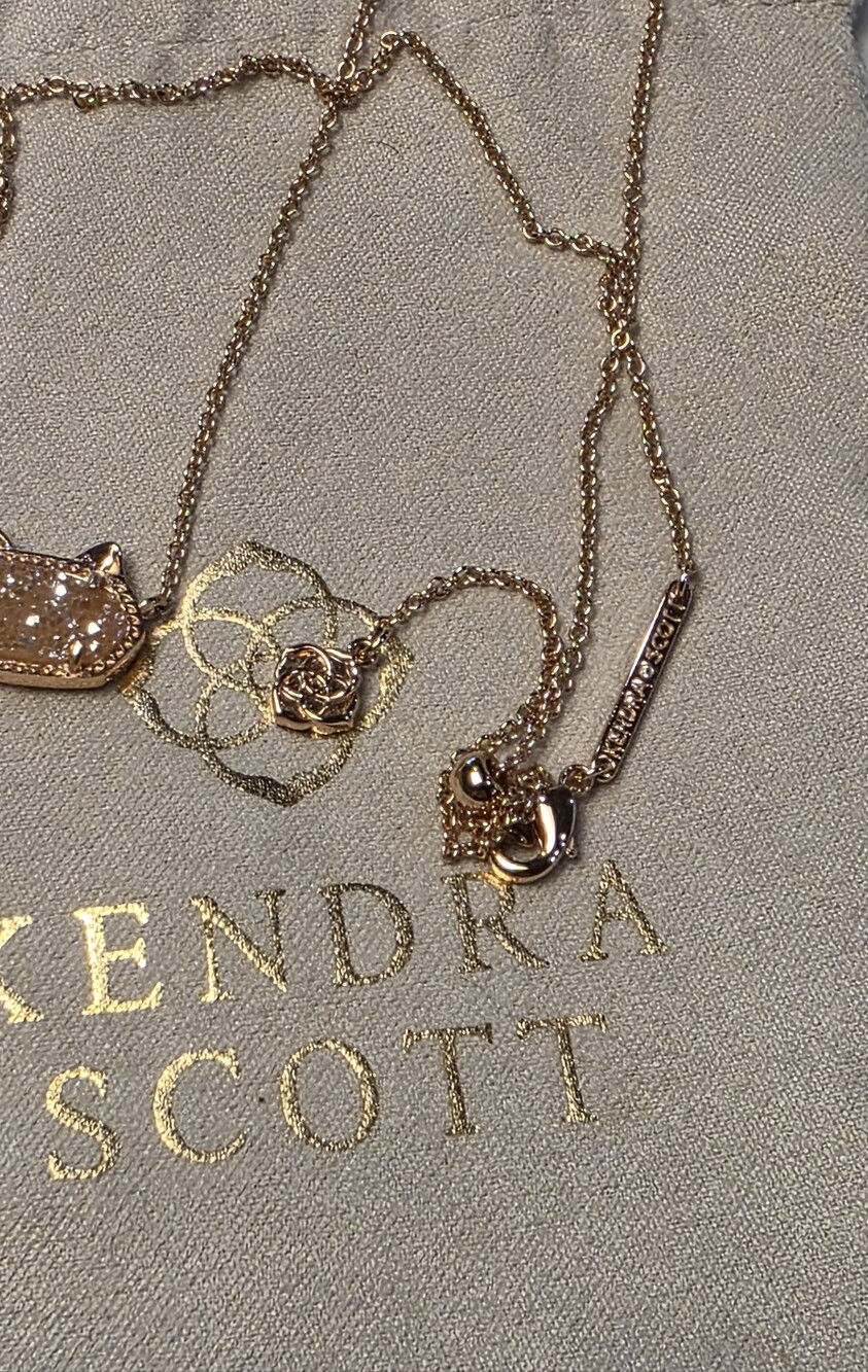 Kendra Scott Rose Gold Cat Elisa Pendant Necklace with Sand Sparkle Drusy New - Picture 3 of 6